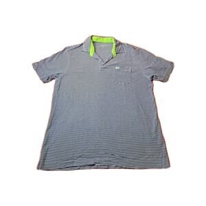 Vineyard Vines Mens Size Medium Blue W/Neon Green Polo Shirt Made In Peru Cotton